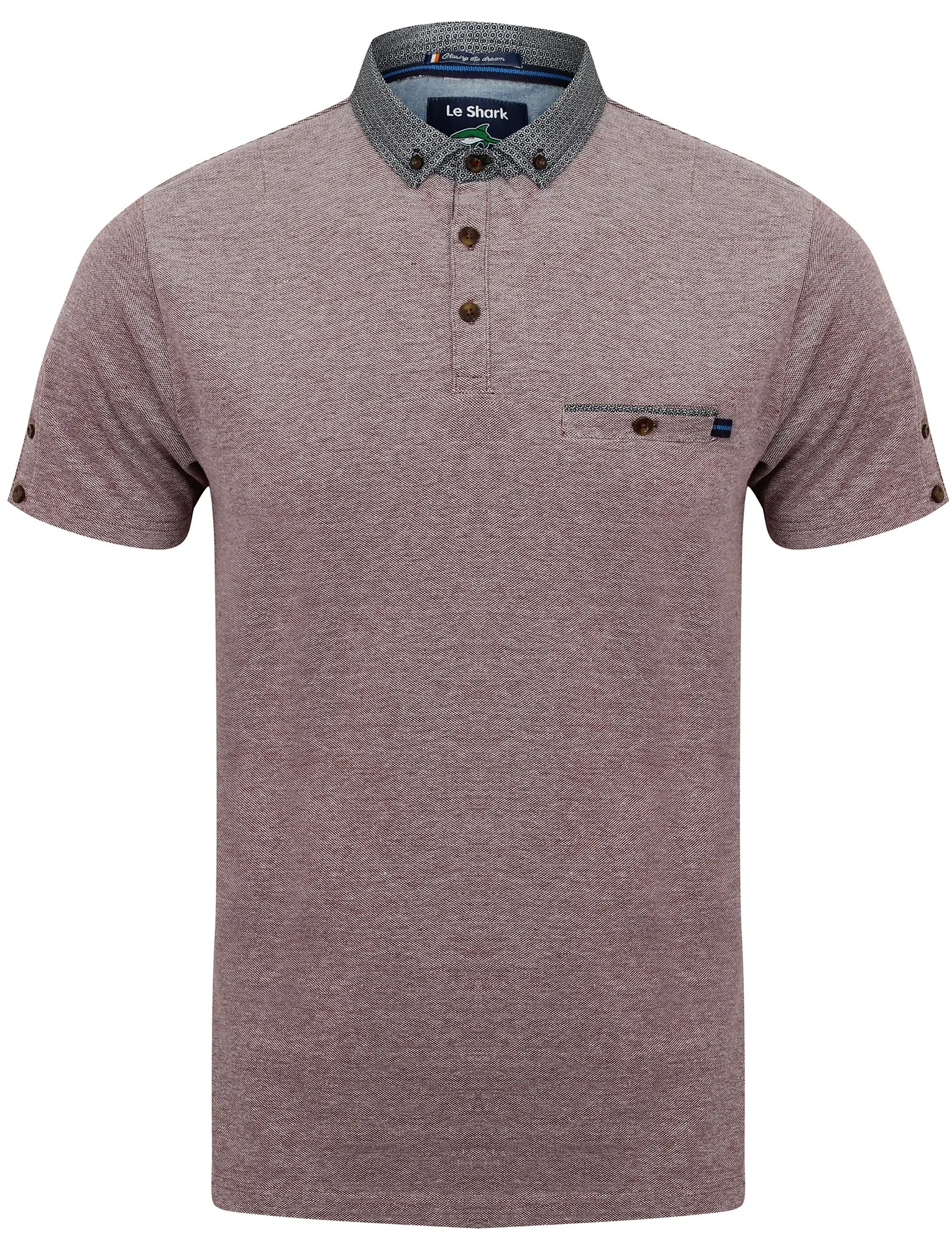 Gavel Pique Polo Shirt with Printed Collar in Port - Le Shark sold by Tokyo Laundry