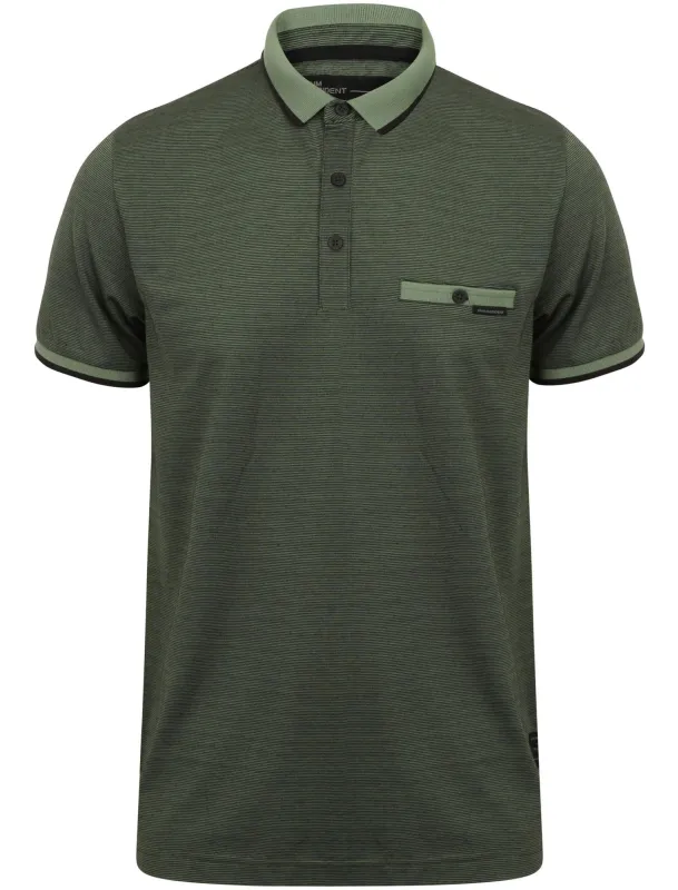 Dunelm Striped Jersey Polo Shirt in Thyme - Dissident sold by Tokyo Laundry