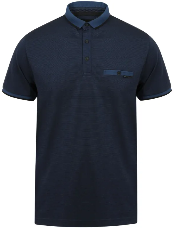 Dunelm Striped Jersey Polo Shirt in Reflex Blue - Dissident sold by Tokyo Laundry