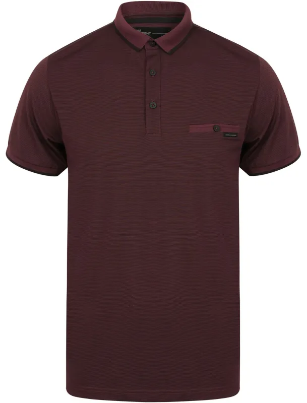 Dunelm Striped Jersey Polo Shirt in Deep Aubergine - Dissident sold by Tokyo Laundry