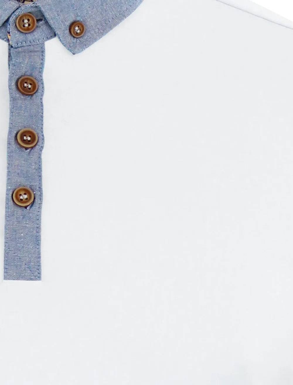 Chimerah Cotton Polo Shirt with Chambray Collar in White sold by Tokyo Laundry product image thumbnail 3
