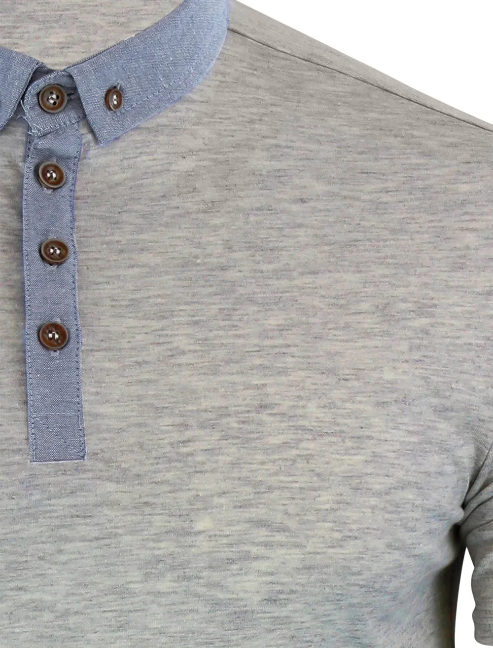 Chimerah Cotton Polo Shirt with Chambray Collar in Grey Marl sold by Tokyo Laundry product image thumbnail 3