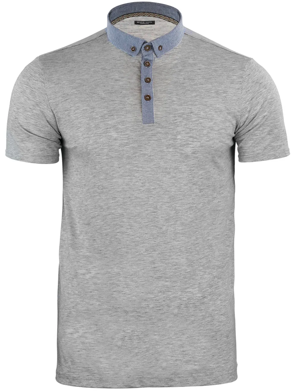 Chimerah Cotton Polo Shirt with Chambray Collar in Grey Marl sold by Tokyo Laundry