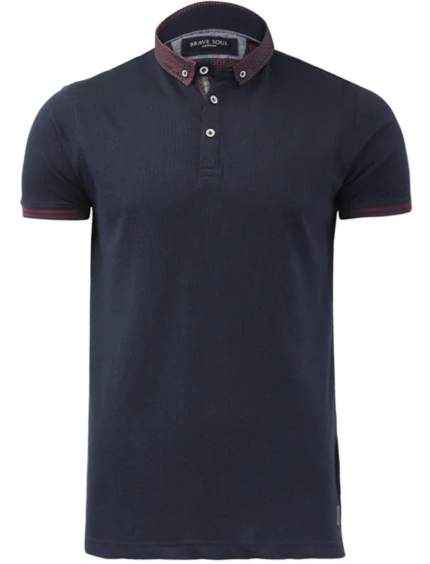 Surf Printed Collar Textured Polo Shirt in Navy made by Brave Soul