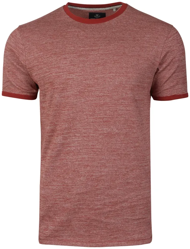 Logan Crew Neck T-Shirt with Contrast Neck in Burgundy made by Threadbare