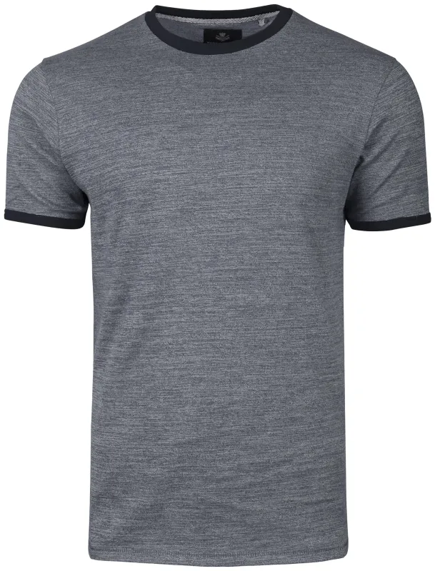 Logan Crew Neck T-Shirt with Contrast Neck in Denim made by Threadbare
