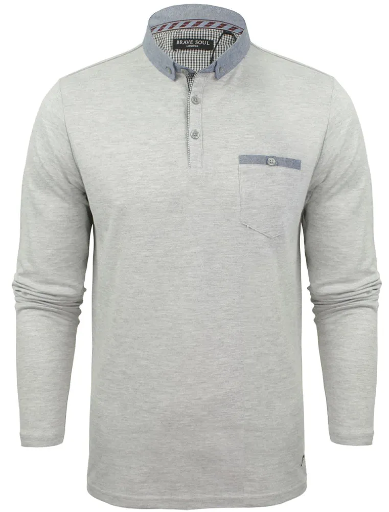 HeraH Chambray Collar Long Sleeve Polo Shirt in Ice Grey Marl sold by Tokyo Laundry