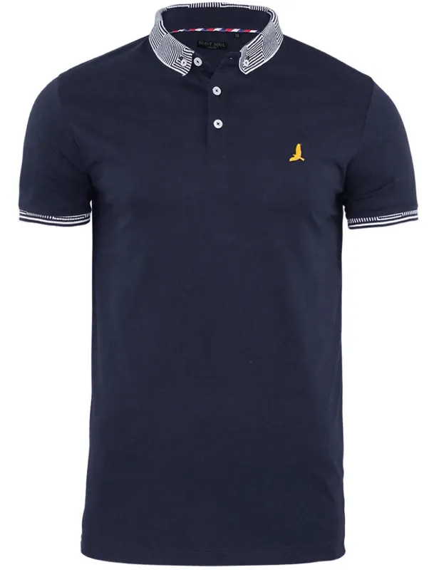 Glover Jacquard Collar Polo Shirt in Navy made by Brave Soul