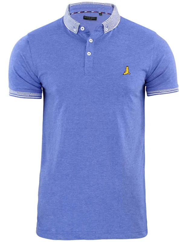 Glover Jacquard Collar Polo Shirt in Cornflower Blue sold by Tokyo Laundry