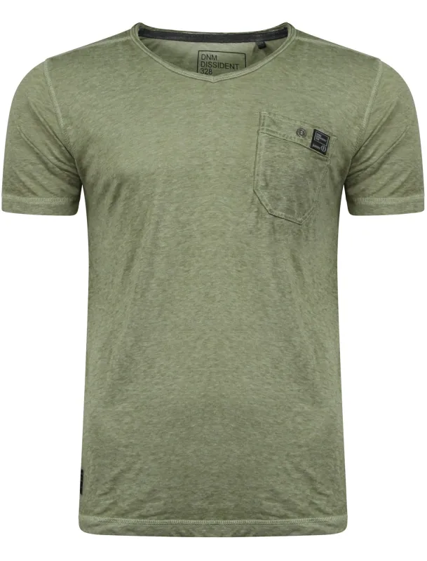 Burnsouth V Neck Burnout T-Shirt with Pocket in Olivine Khaki - Dissident made by Tokyo Laundry