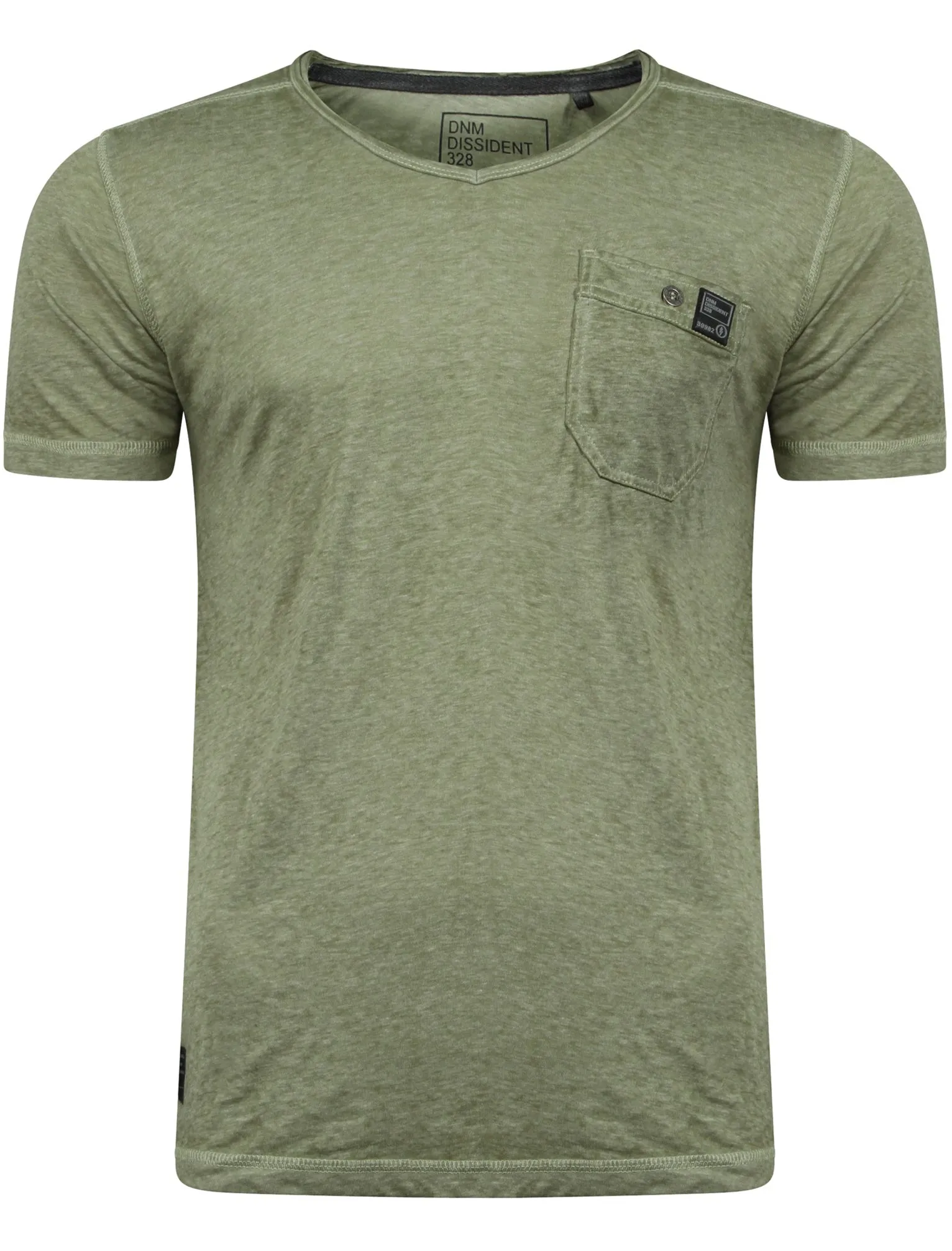 Burnsouth V Neck Burnout T-Shirt with Pocket in Olivine Khaki - Dissident sold by Tokyo Laundry