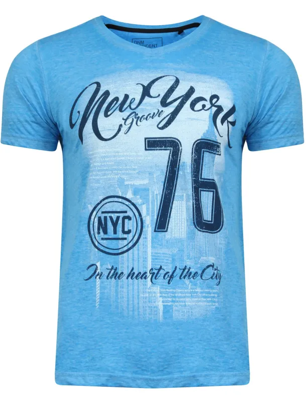 Newburn Motif Burnout T-Shirt in Blue Sea - Dissident made by Tokyo Laundry