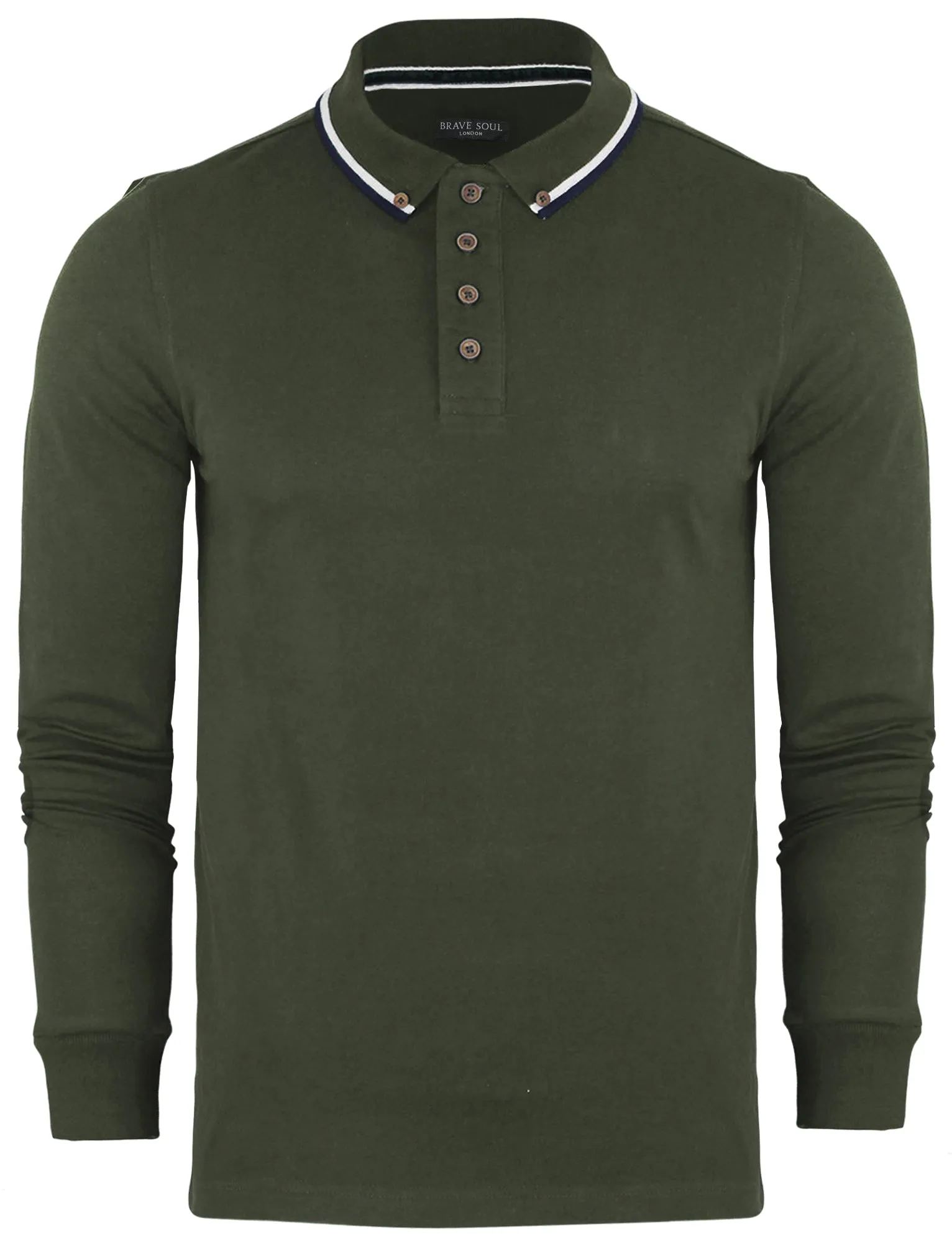 Kennedy Tipped Collar Long Sleeve Polo Shirt in Khaki sold by Tokyo Laundry