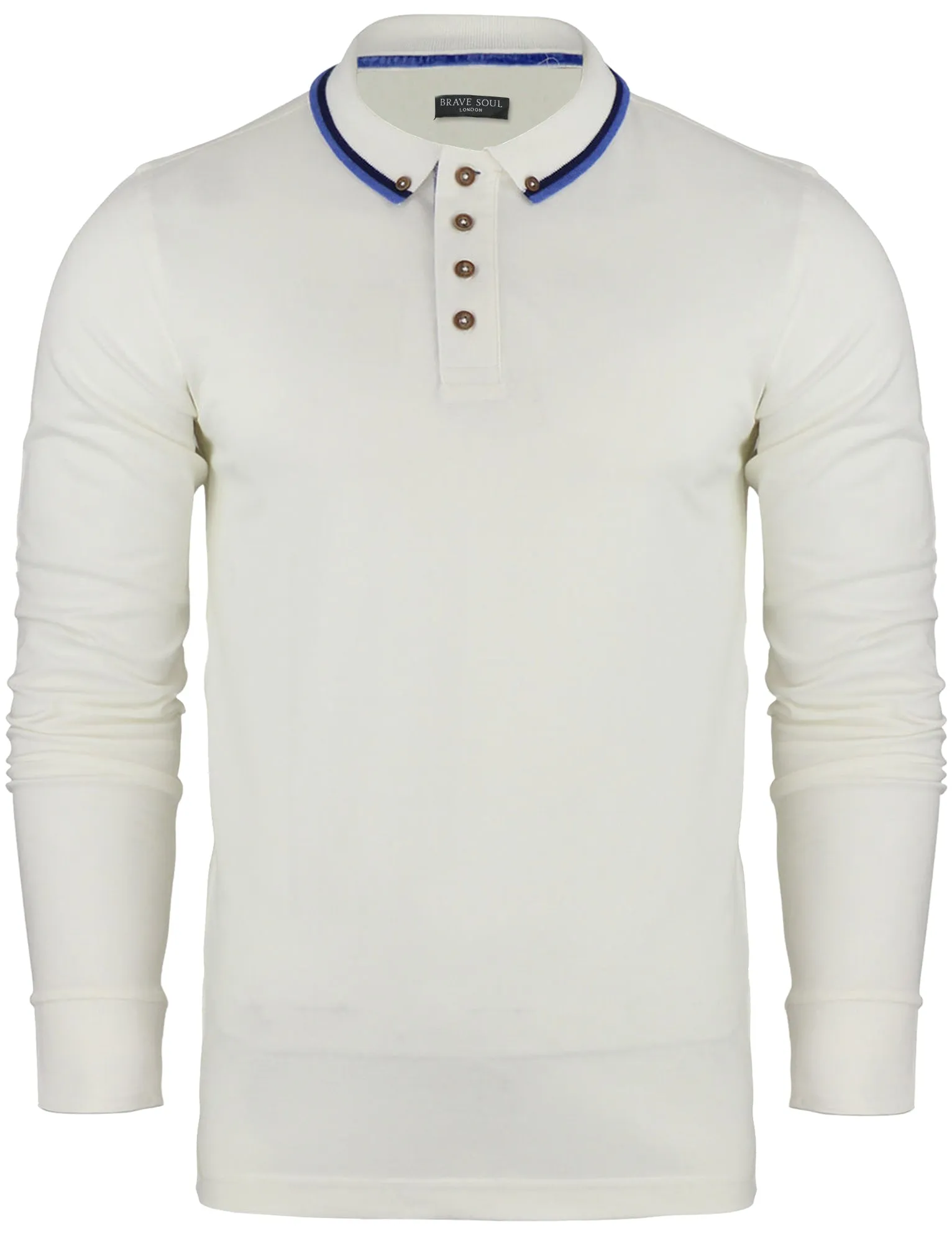 Kennedy Tipped Collar Long Sleeve Polo Shirt in Ecru sold by Tokyo Laundry