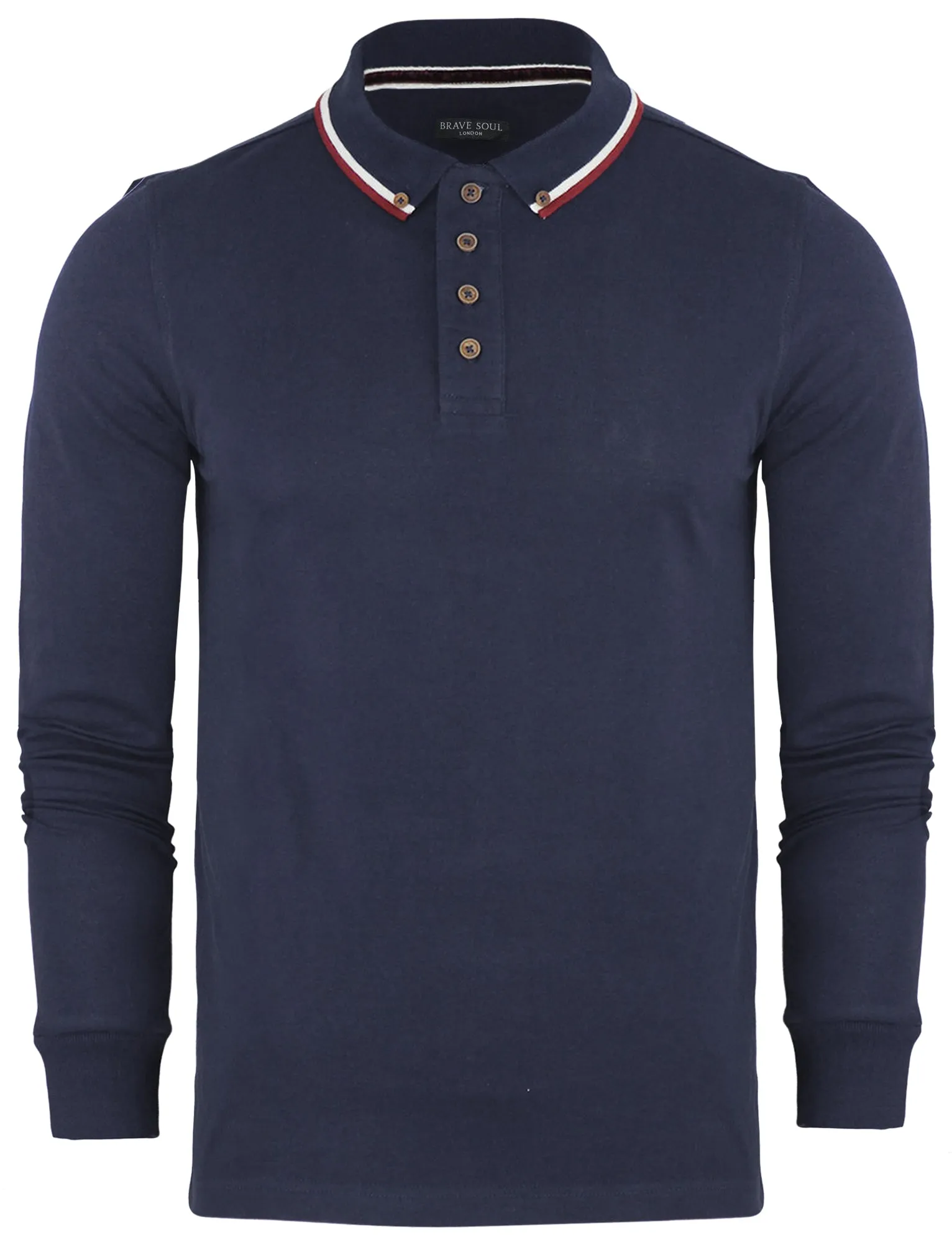 Kennedy Tipped Collar Long Sleeve Polo Shirt in Navy sold by Tokyo Laundry