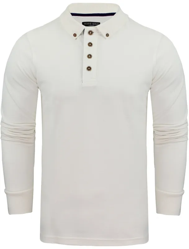 Howell Long Sleeve Polo Shirt in White sold by Tokyo Laundry