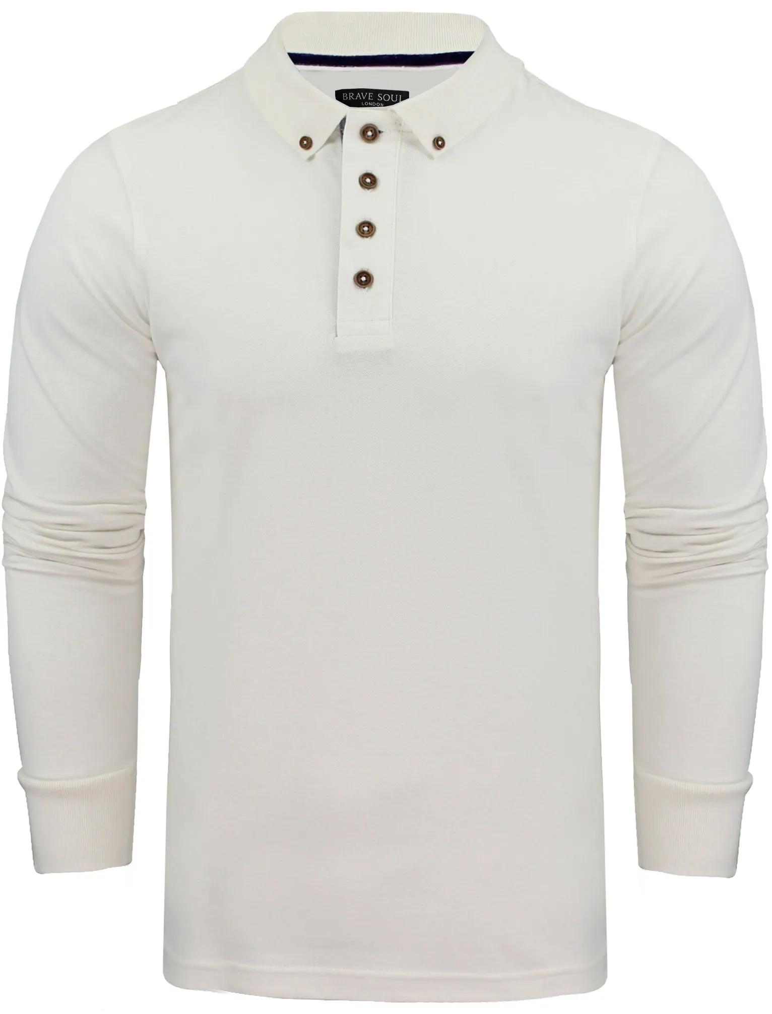 Howell Long Sleeve Polo Shirt in White sold by Tokyo Laundry