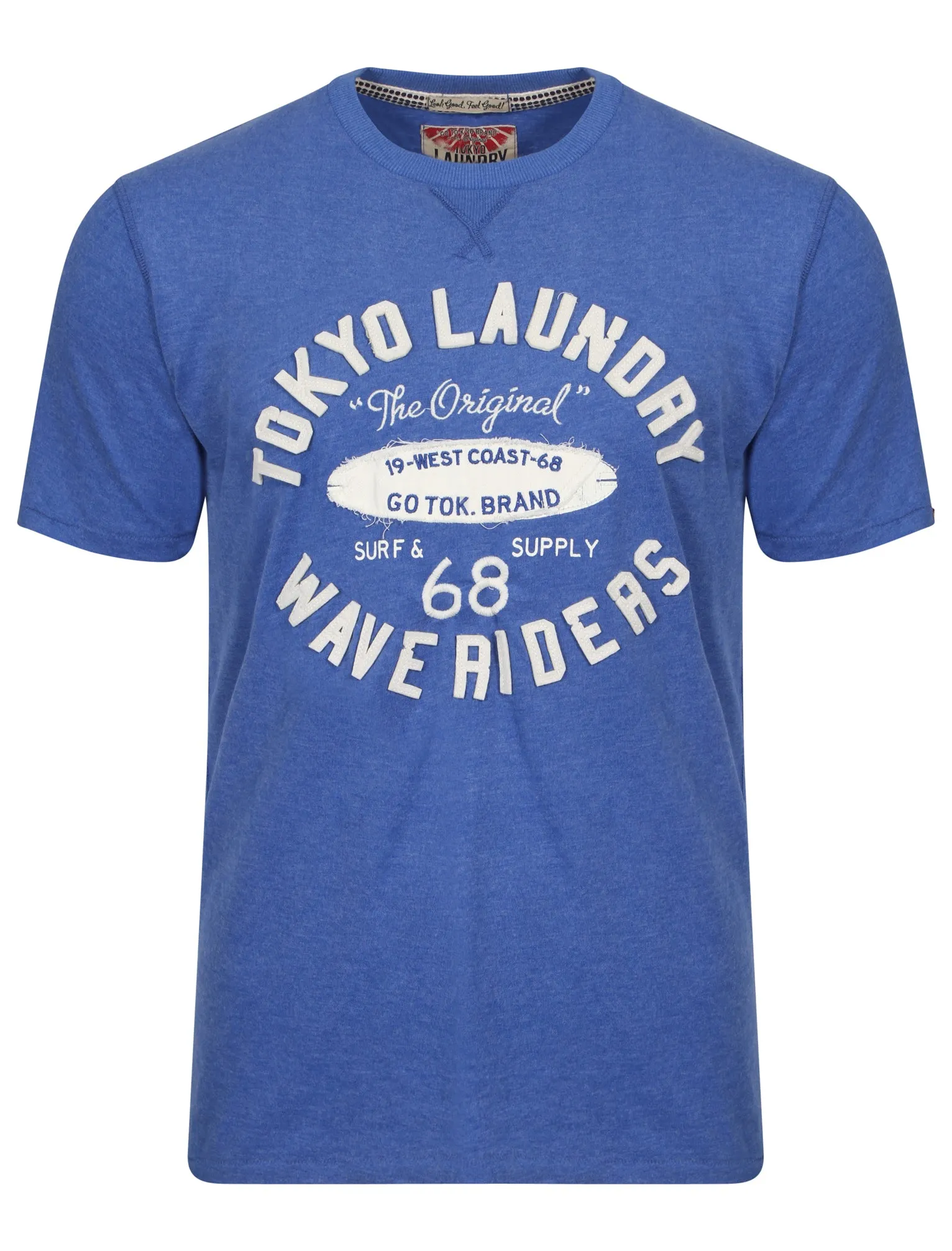 Wave Riders Motif Cotton T-Shirt in Cornflower Blue Marl - Tokyo Laundry sold by Tokyo Laundry