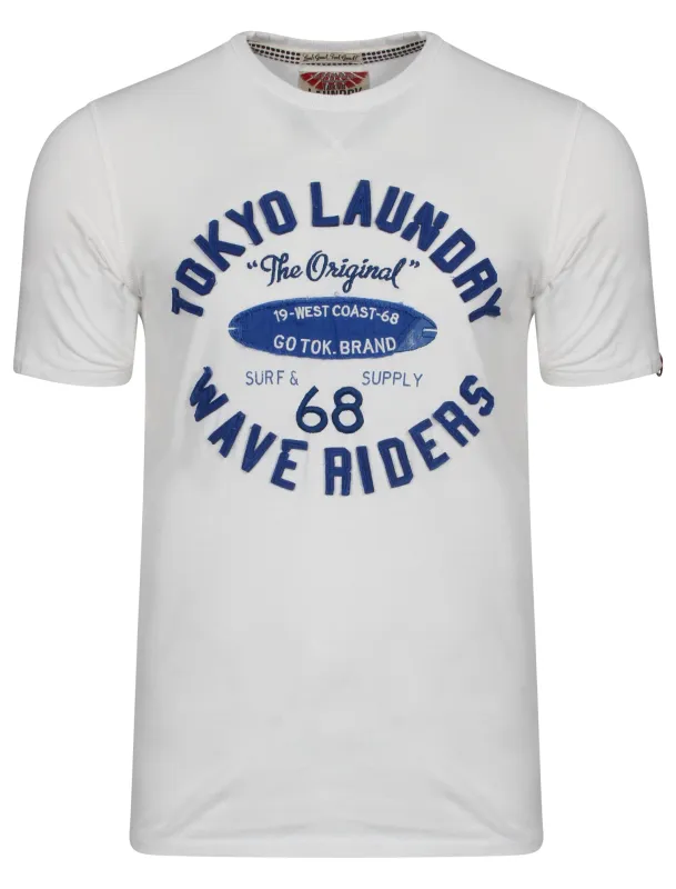 Wave Riders Motif Cotton T-Shirt in Ivory - Tokyo Laundry made by Tokyo Laundry