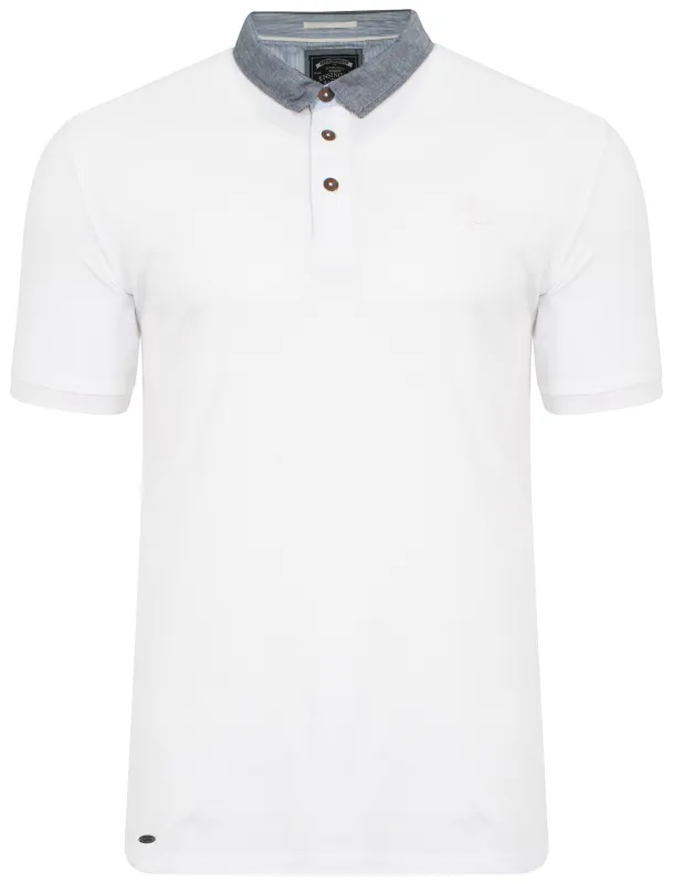 Dunstable Chambray Collar Polo Shirt in Optic White - Kensington Eastside sold by Tokyo Laundry