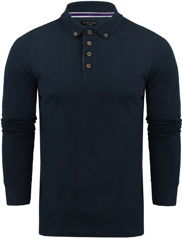 Howell Long Sleeve Polo Shirt in Vintage Indigo sold by Tokyo Laundry