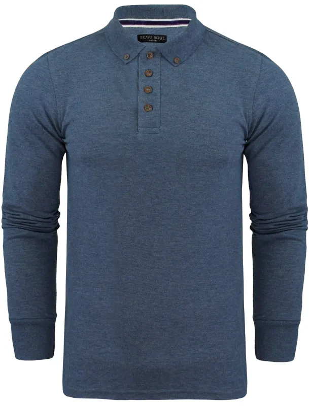 Howell Long Sleeve Polo Shirt in Ocean Blue sold by Tokyo Laundry