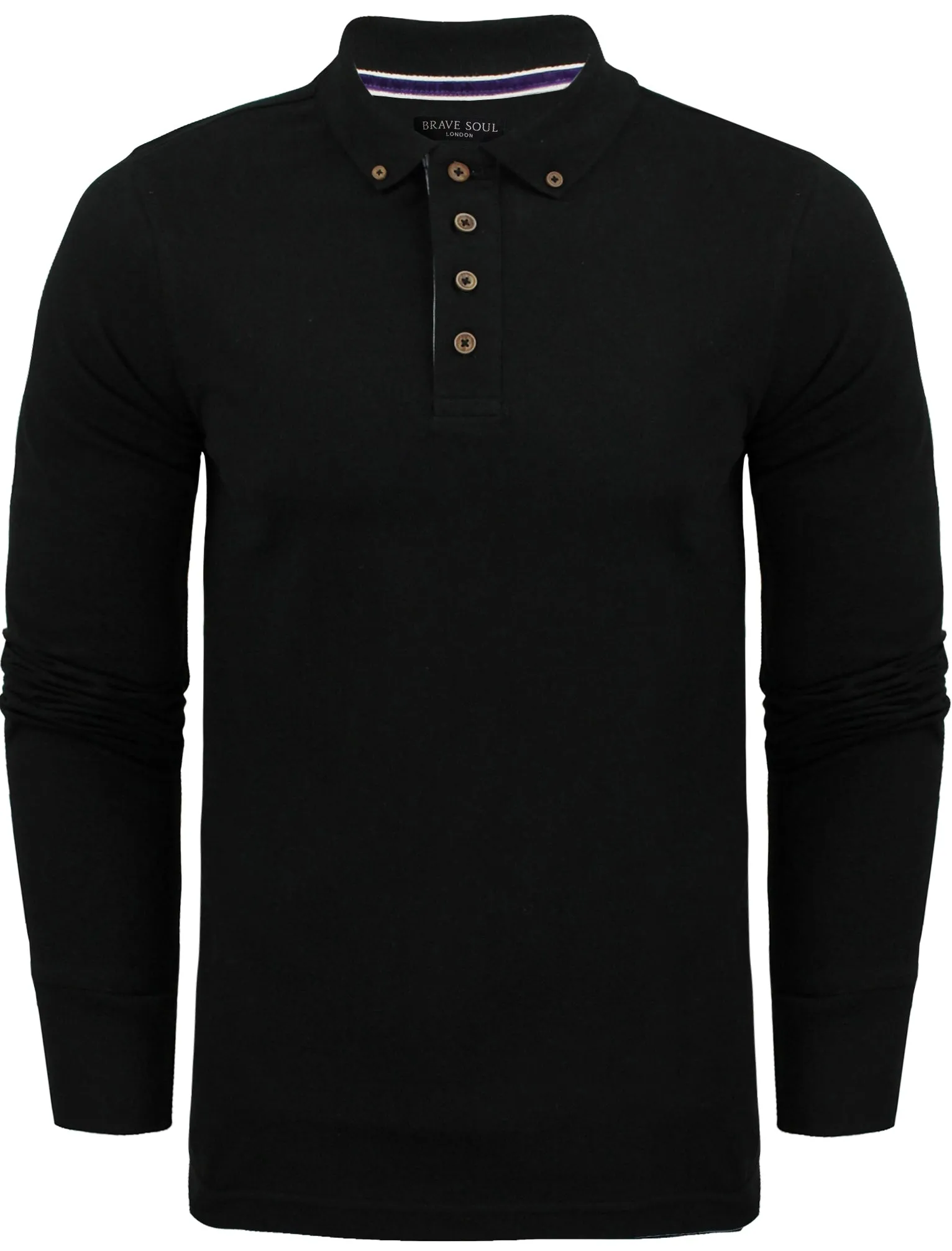 Howell Long Sleeve Polo Shirt in Black sold by Tokyo Laundry