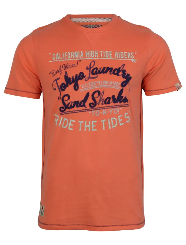 Tokyo Laundry Gazi Crew Neck T-Shirt in Laundered Coral made by Tokyo Laundry