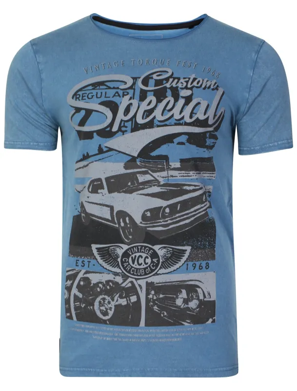 Customcar Motif T-Shirt in Vintage Blue - Dissident made by Tokyo Laundry