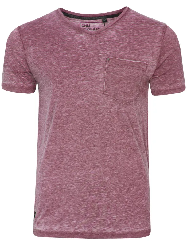 Burn2 Burnout V Neck T-Shirt in Bordeaux - Dissident made by Tokyo Laundry