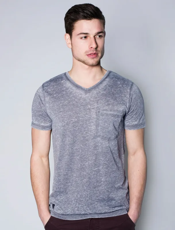 Burn2 Burnout V Neck T-Shirt in Indigo - Dissident made by Tokyo Laundry