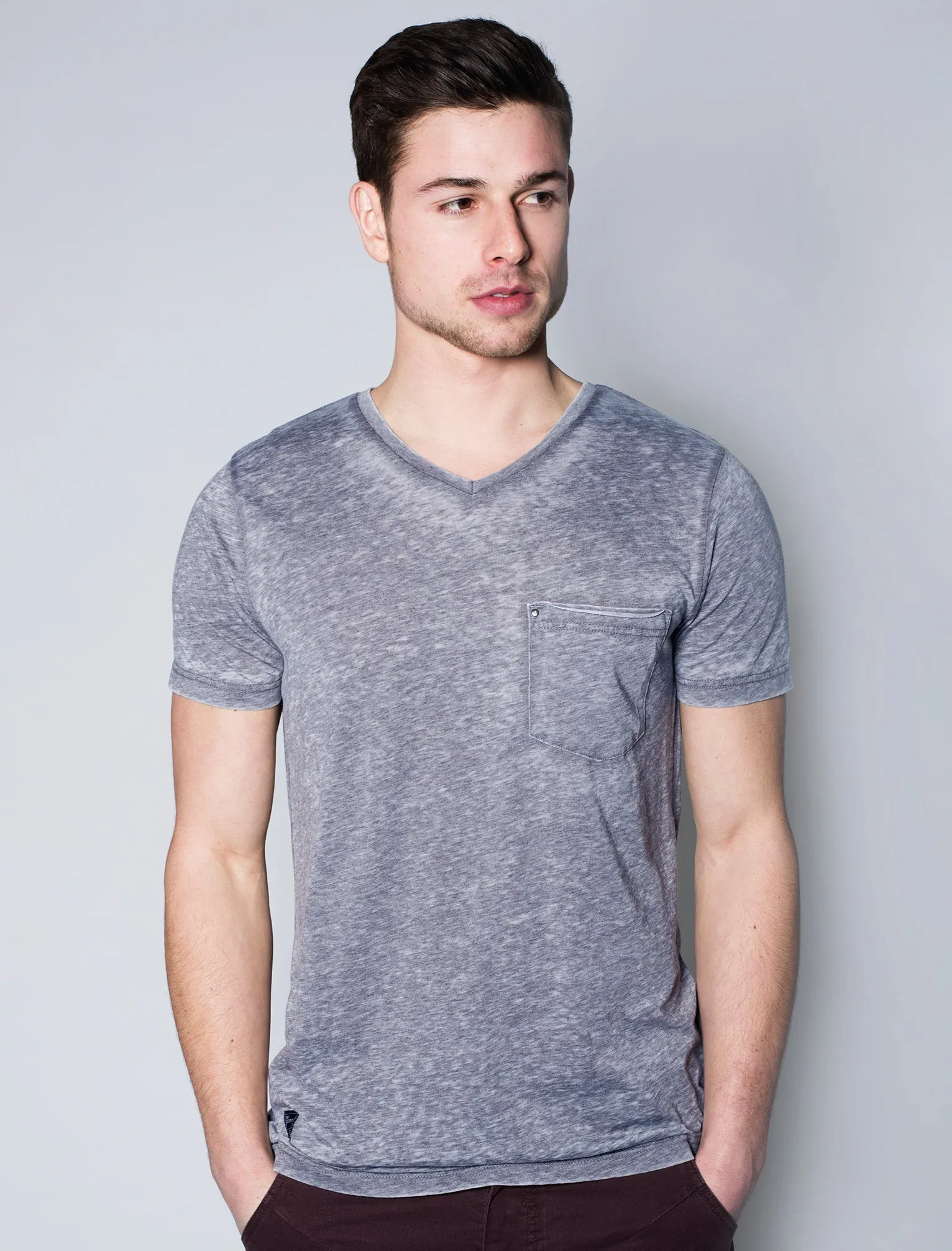 Burn2 Burnout V Neck T-Shirt in Indigo - Dissident sold by Tokyo Laundry