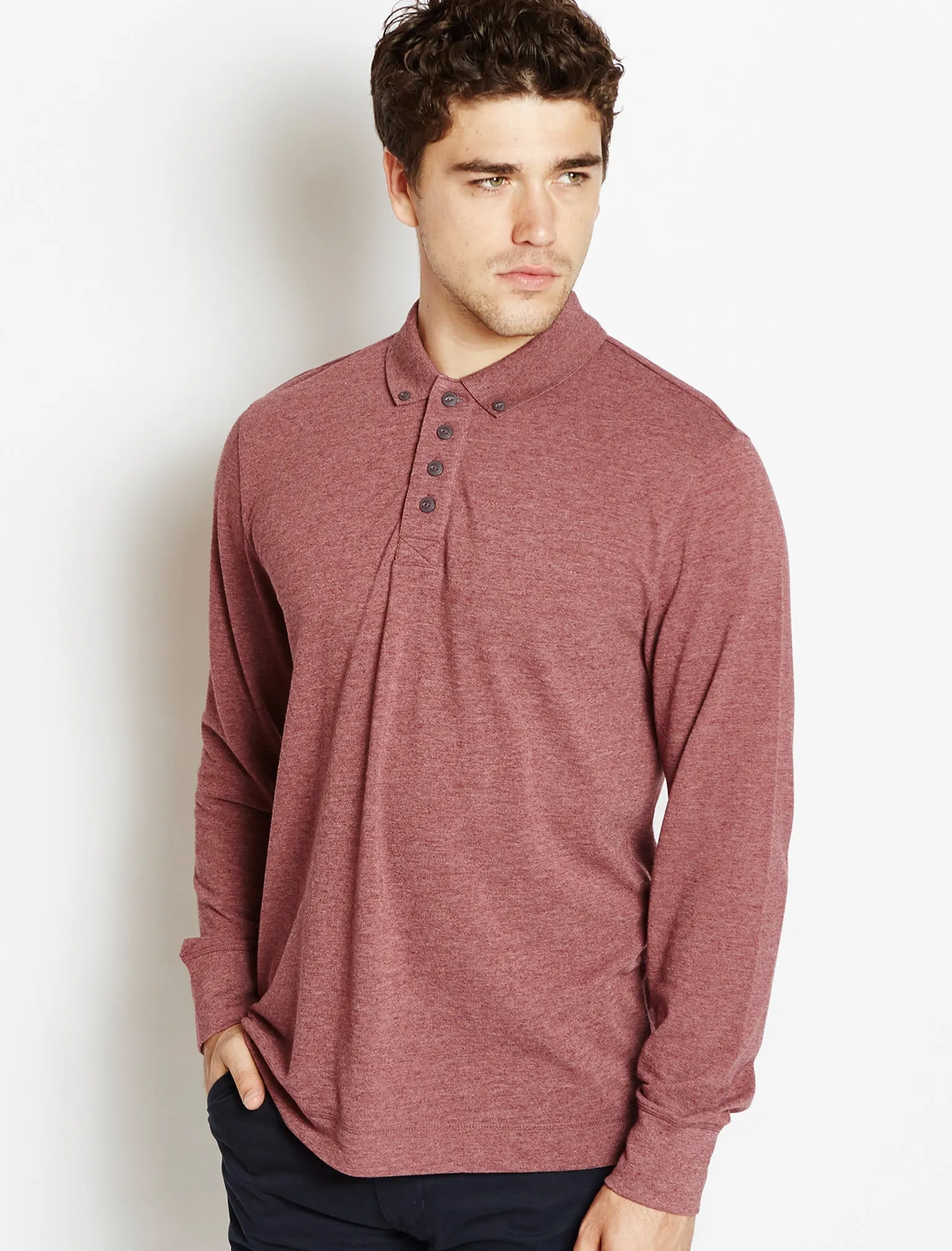 Tokyo Laundry Lowell long sleeved polo in red sold by Tokyo Laundry