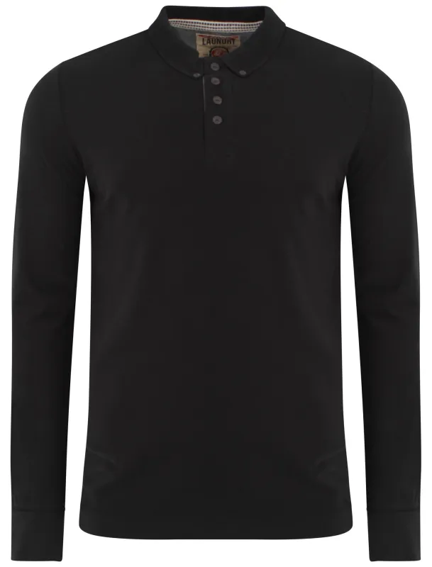 Tokyo Laundry Lowell long sleeved polo in black sold by Tokyo Laundry