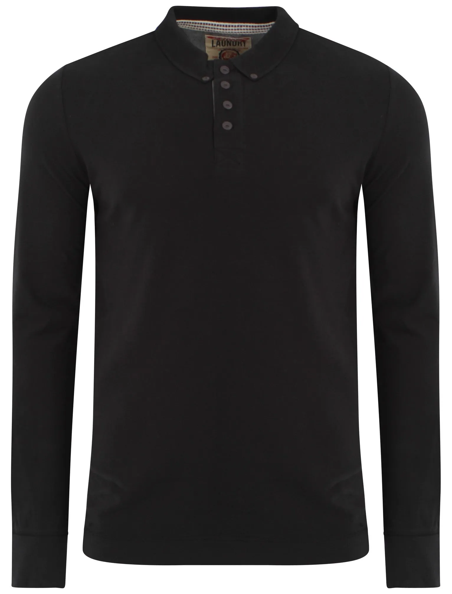 Tokyo Laundry Lowell long sleeved polo in black sold by Tokyo Laundry
