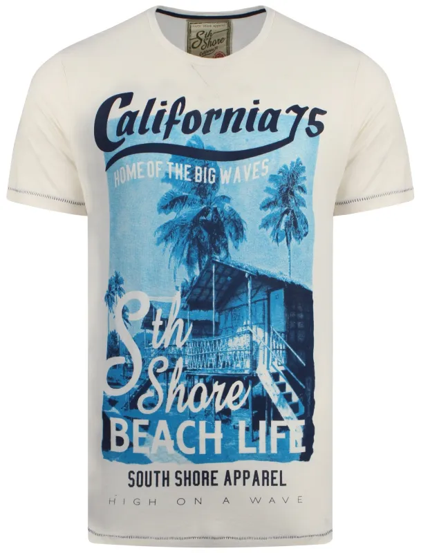 South Shore Cali 75 printed cotton t-shirt in white made by Tokyo Laundry