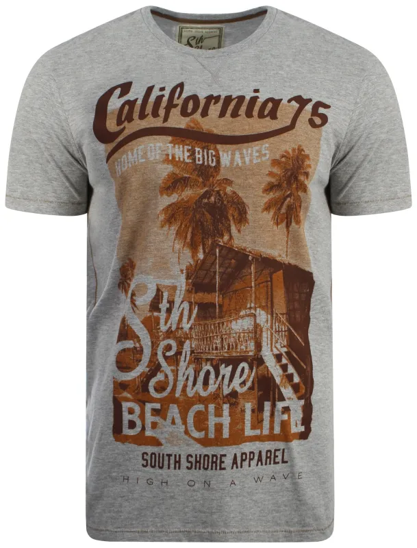 South Shore Cali 75 printed cotton t-shirt in grey made by Tokyo Laundry