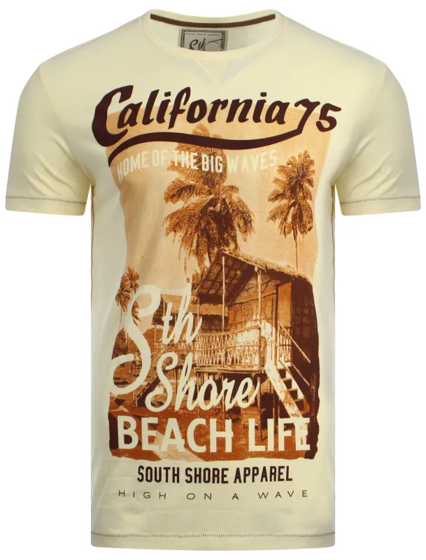 South Shore Cali 75 printed cotton t-shirt in yellow made by Tokyo Laundry
