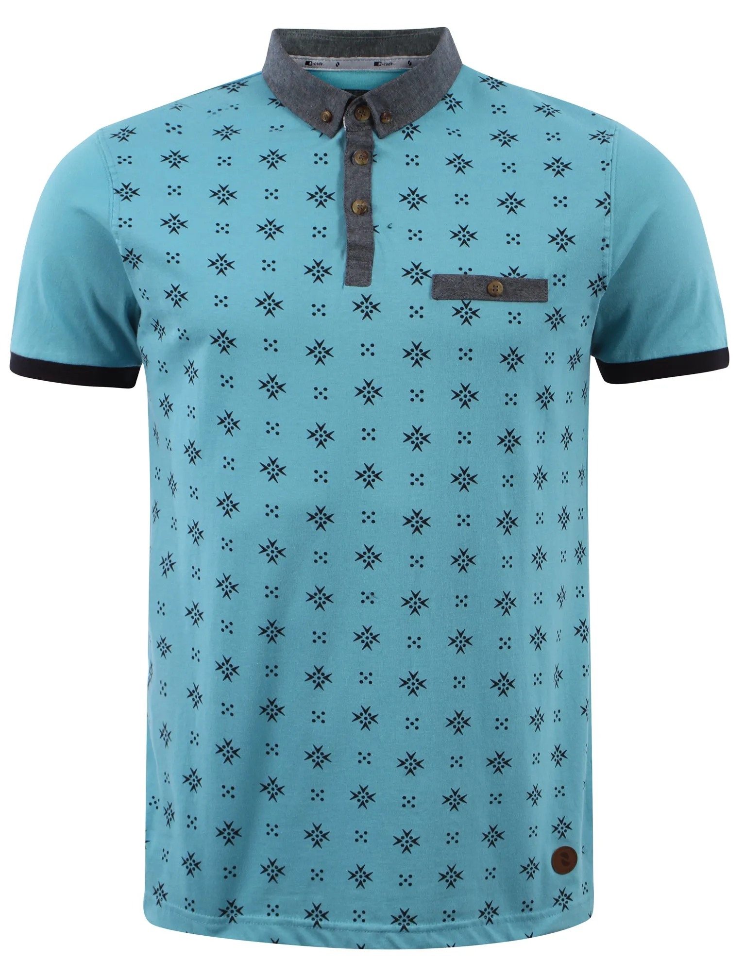 D-Code Class printed polo shirt in blue sold by Tokyo Laundry