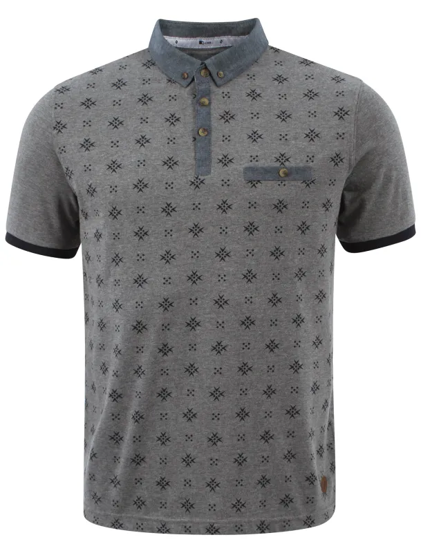 D-Code Class printed polo shirt in grey made by Tokyo Laundry