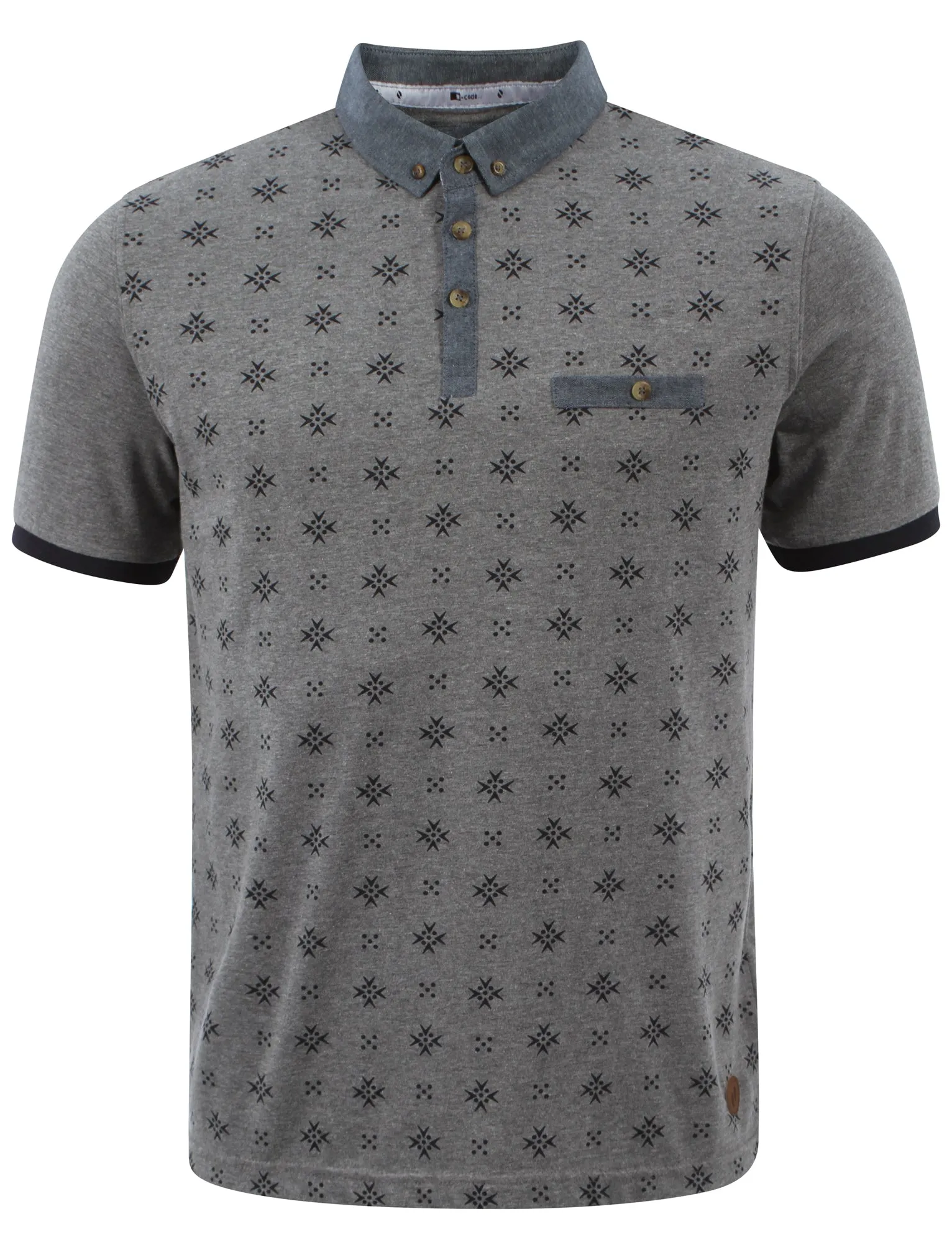 D-Code Class printed polo shirt in grey sold by Tokyo Laundry