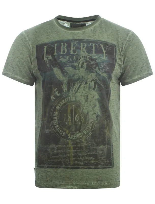 Dissident burnt olive Liberty State T-Shirt made by Tokyo Laundry