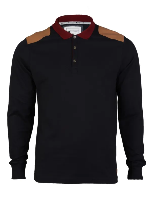 D-Code Luca Long Sleeve Polo Shirt in True Navy sold by Tokyo Laundry