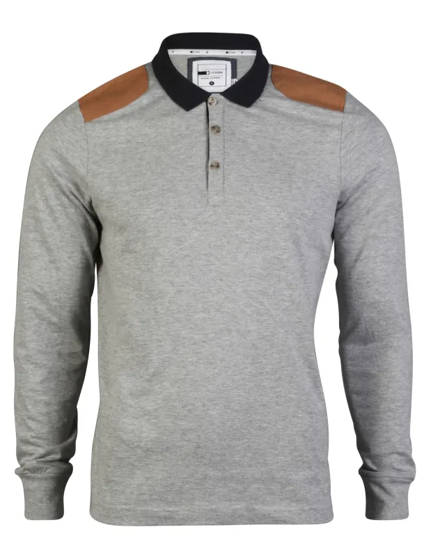D-Code Luca Long Sleeve Polo Shirt in Light Grey Marl made by Tokyo Laundry