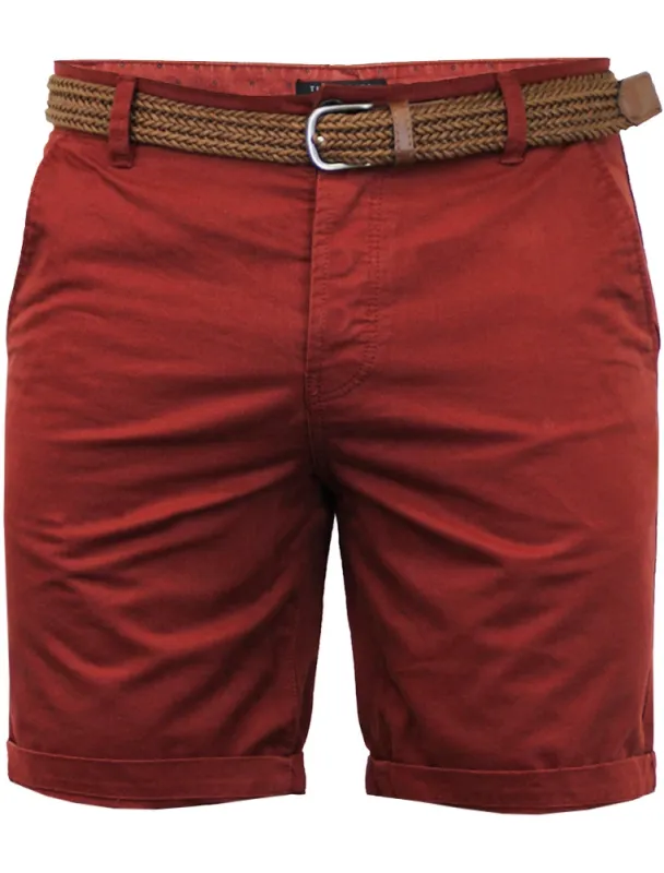 Theo Basic Chino Shorts with Woven Belt in Rust sold by Tokyo Laundry