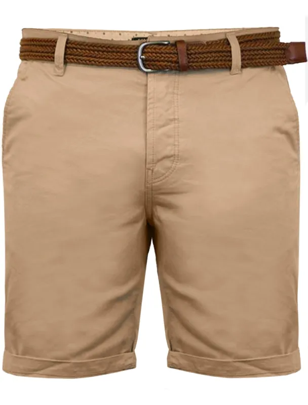 Theo Basic Chino Shorts with Woven Belt in Stone sold by Tokyo Laundry