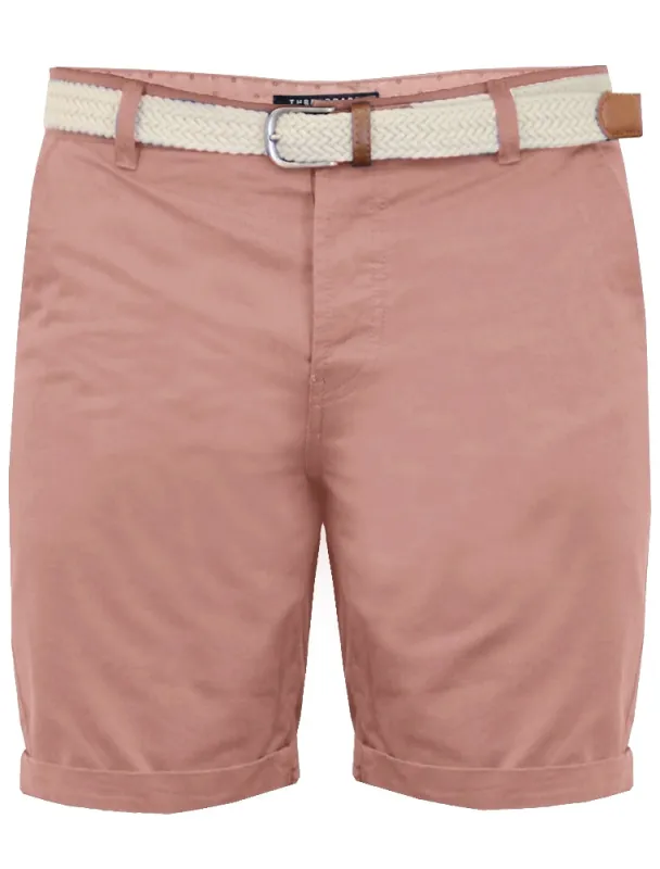 Theo Basic Chino Shorts with Woven Belt in Powder Pink sold by Tokyo Laundry