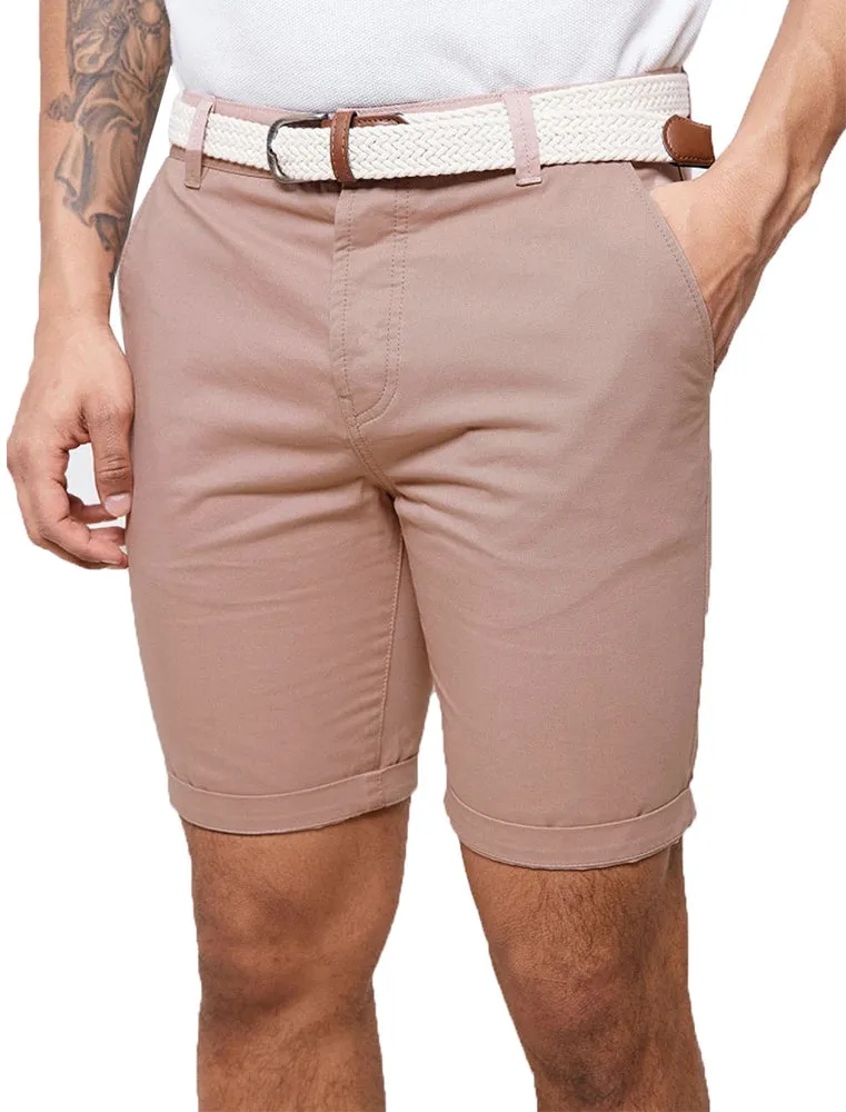 Theo Basic Chino Shorts with Woven Belt in Powder Pink sold by Tokyo Laundry product image thumbnail 3