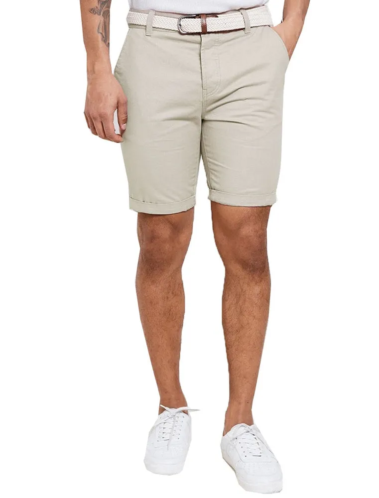 Theo Basic Chino Shorts with Woven Belt in Ice Grey sold by Tokyo Laundry product image thumbnail 4