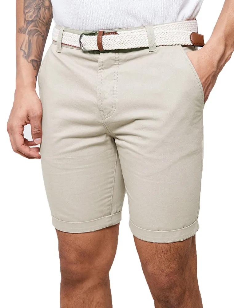 Theo Basic Chino Shorts with Woven Belt in Ice Grey sold by Tokyo Laundry product image thumbnail 3